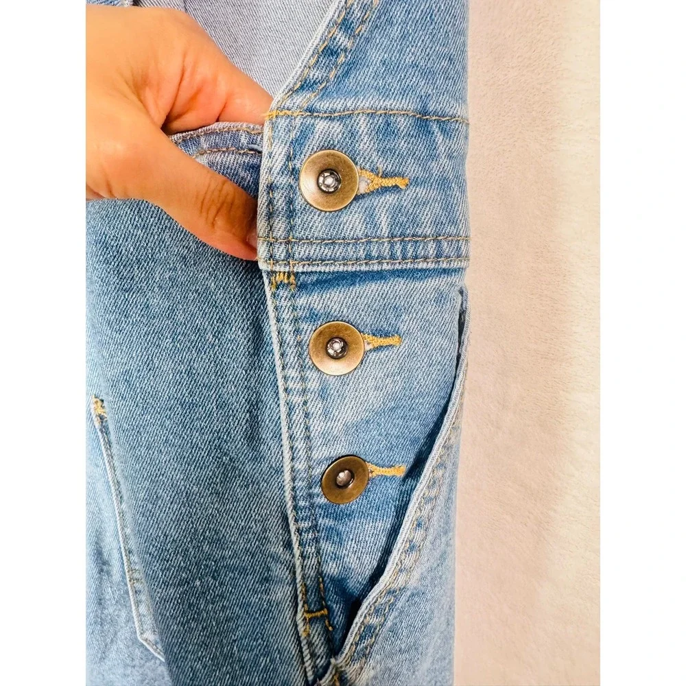 Women's Rainbow Strap Denim Shortalls Blue Queen Embroidered Jean Overalls - Picture 6 of 10